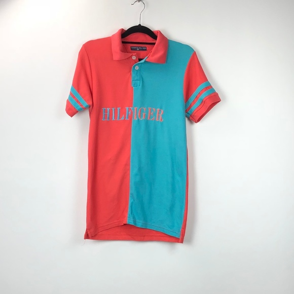Tommy Hilfiger Coral Blue Colorblock Polo Shirt - Picture 1 of 5